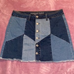 Denim Patchwork American Eagle High Rise Mini Skirt
